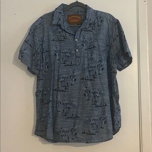 Red Camel Denim Blue Shirt with Palm Print